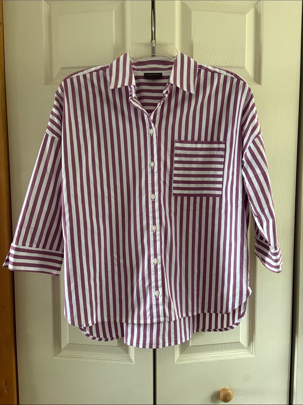 J. Jill Purple and White Striped Relaxed Button-Up Blouse